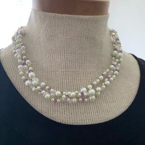 Three strand Pearl with purple and green beads. New without tags